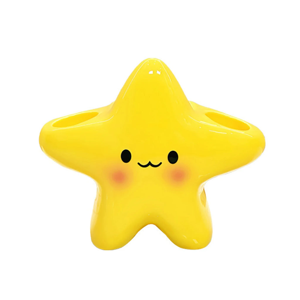 Cute Star-Shaped Toothbrush Holder Freestanding Bathroom Organizer with Cute Face Design, Space-Saving Toothbrush & Toothpaste