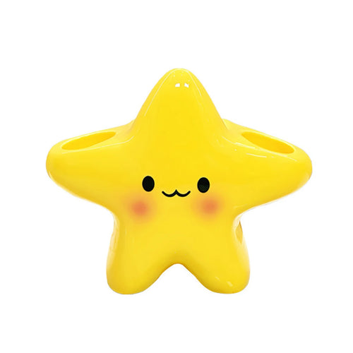 Cute Star-Shaped Toothbrush Holder Freestanding Bathroom Organizer with Cute Face Design, Space-Saving Toothbrush & Toothpaste
